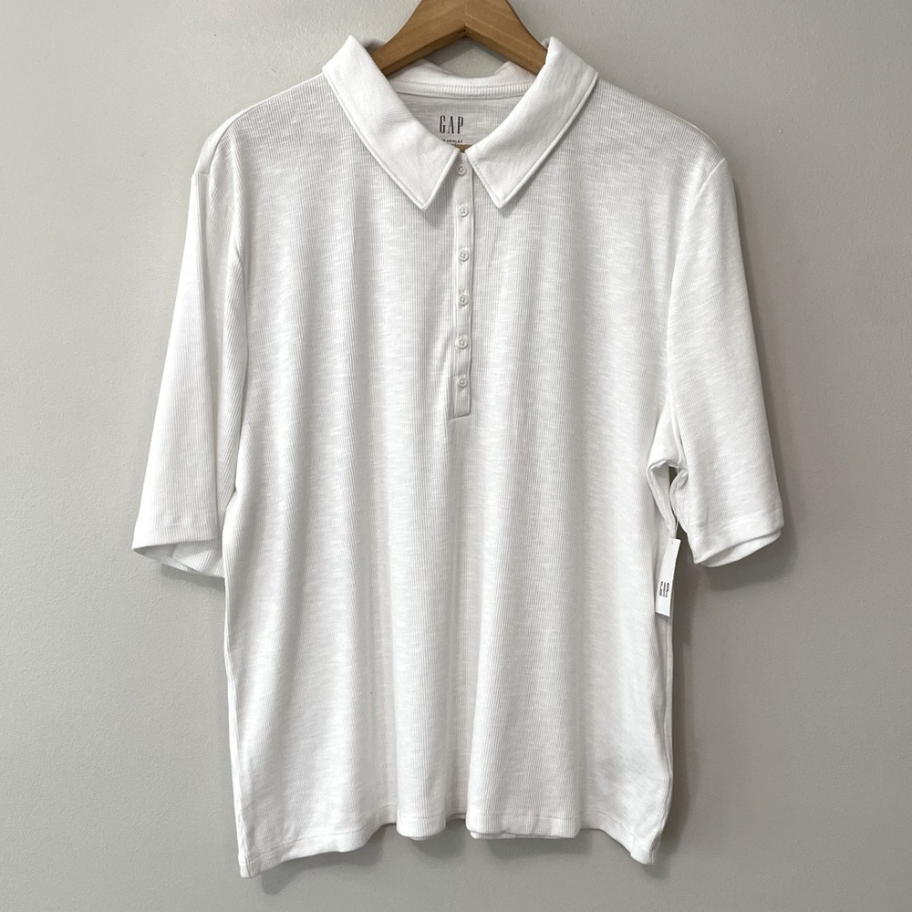 New Gap White Ribbed Henley Polo Shirt Top Size XXL bin 2Q